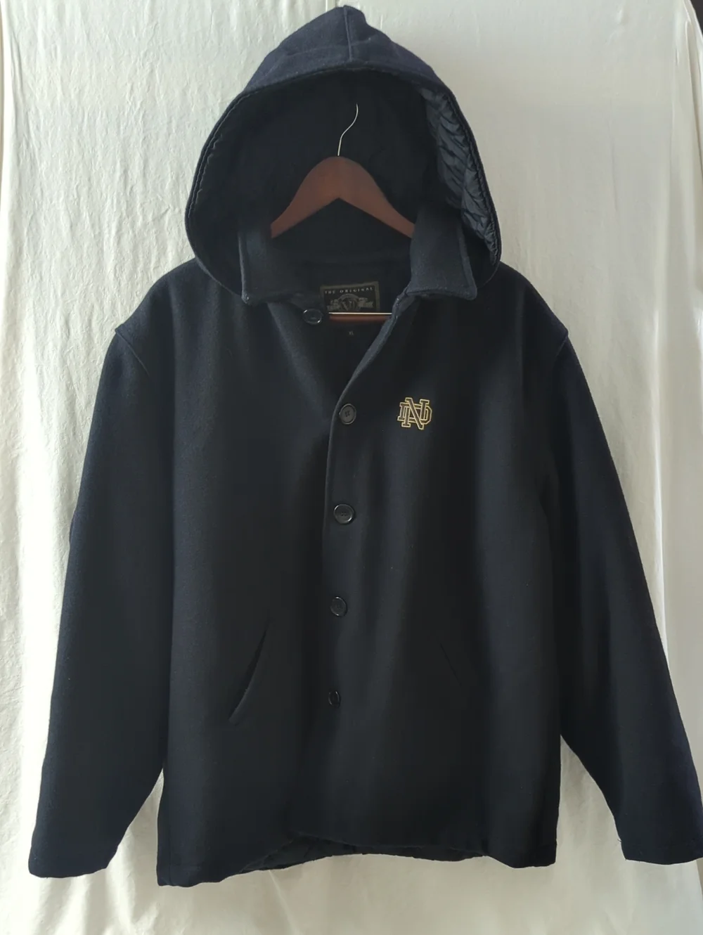 Vintage Holloway Notre Dame Wool Varsity Jacket Removable Hood Mens XL